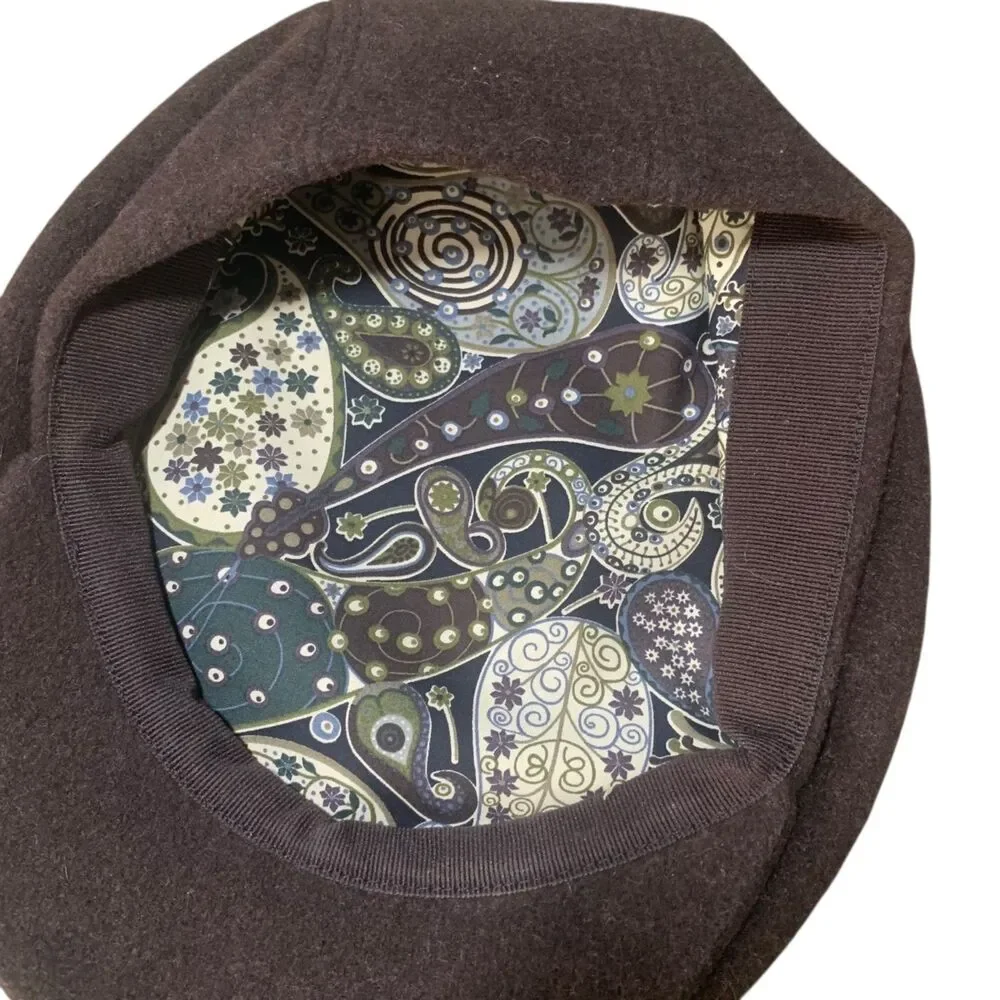 Vintage John Lewis Chocolate Brown Wool Newsboy Cabbie Hat M Classic Italy